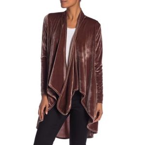 Papillon Velvet Open Front Taupe Cardigan Size Small